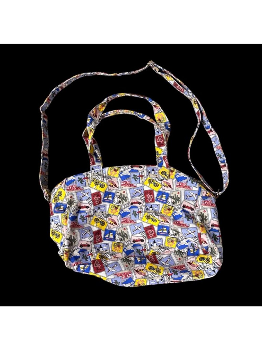 Weekender Duffel Bag Kitschy Travel Stamp Adjustable Strap Zipper Pockets - Picture 3 of 8